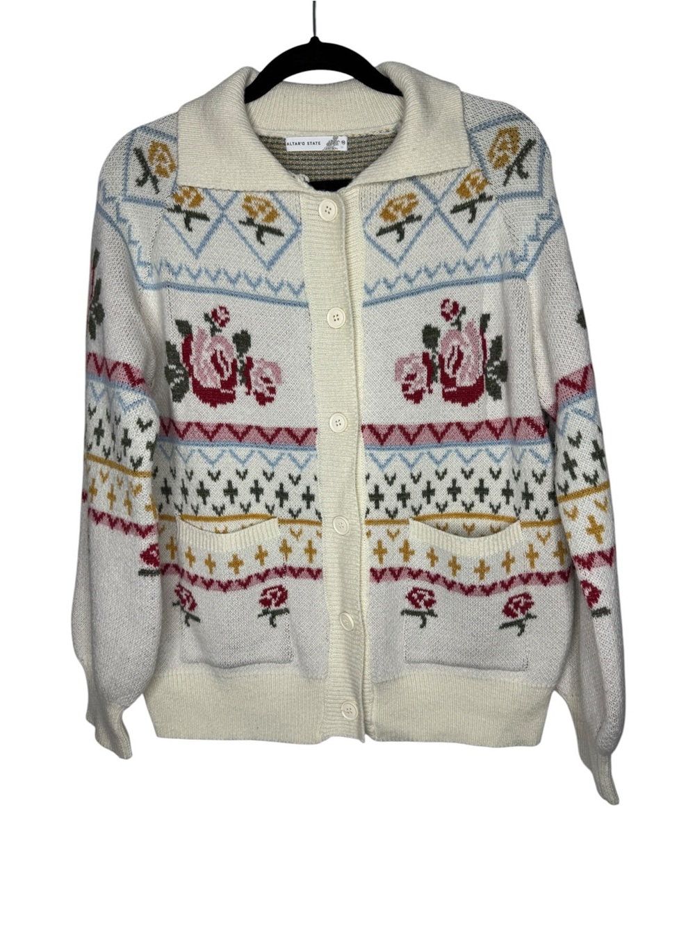 Altar'd State Sofia Rose Cardigan Cream Floral Medium